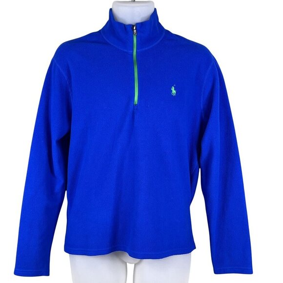 Polo Ralph Lauren Performance Men M 1/4 Zip Fleece Blue Pullover Logo Athleisure - Picture 1 of 13